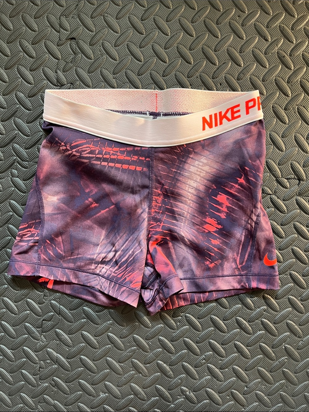 Nike Pro Women's Purple and Coral Tie Dye Print Training Shorts